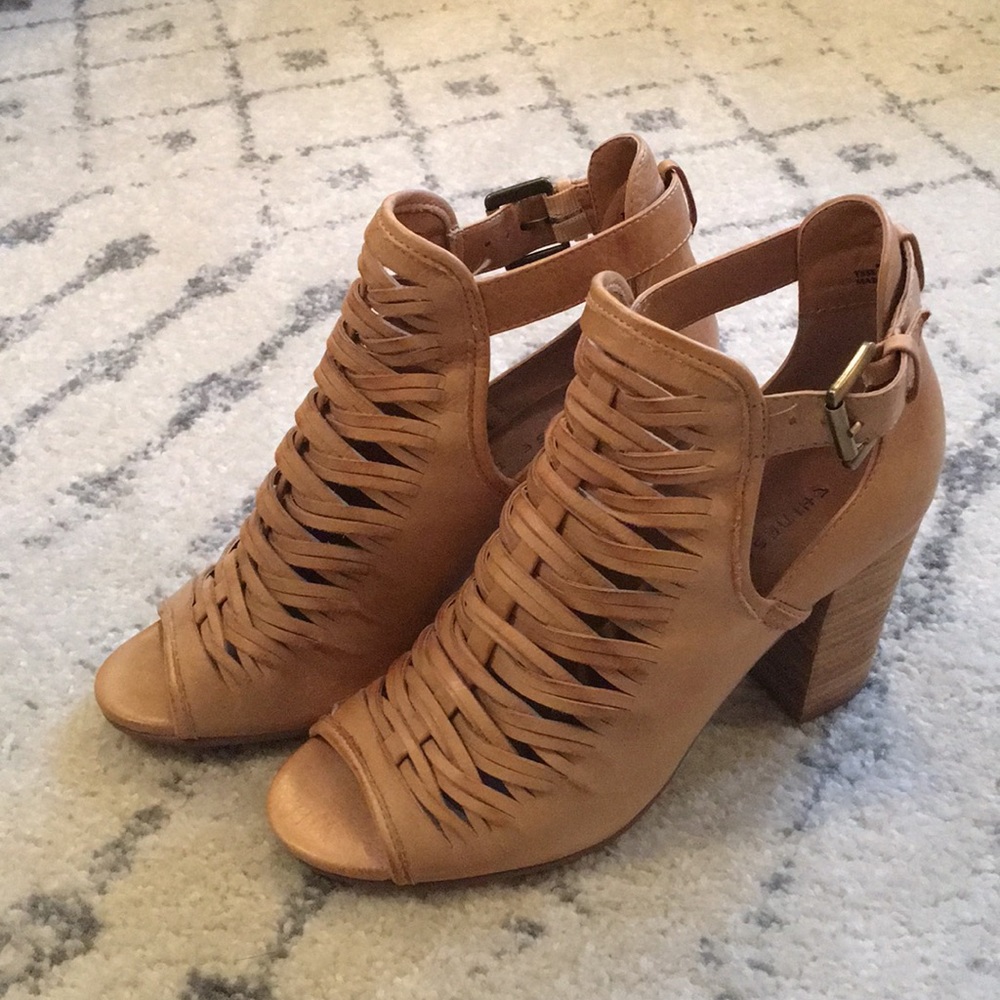 NWOT Woven Leather Open Toe Booties